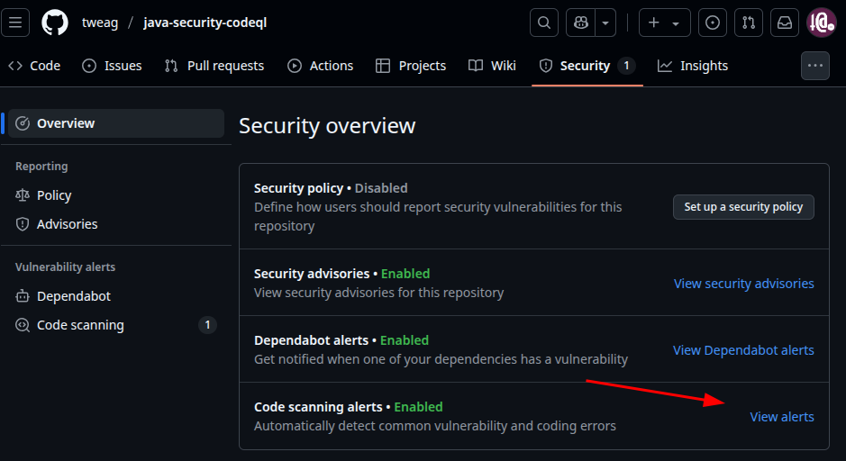 GitHub Security UI