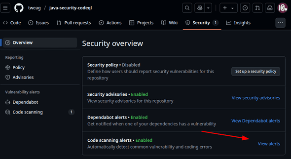 GitHub Security UI