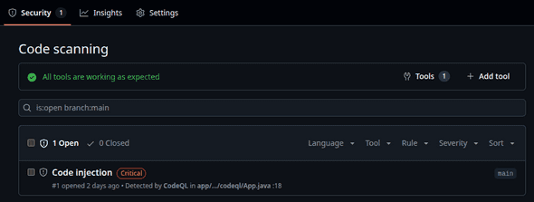 GitHub CodeQL UI
